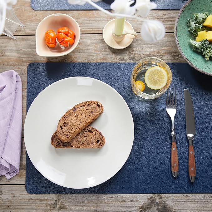 DOLOPL Placemats Set of 6, Faux Leather Heat Resistant Placemats - Waterproof - Anti Slip Table Place Mats, Washable Wipeable Outdoor Placemats for Kitchen Dining Room Table Decorations, Navy Blue