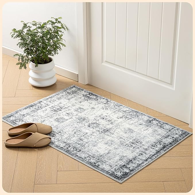 Istana Area Rug 2x4 - Navy 2x4 Washable Rug Non Slip - Pet Friendly Living Room Rug - Non Shedding Washable Rugs for Bedroom - Foldable Bathroom Rugs