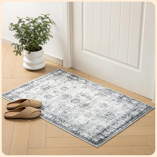 Istana Area Rug 2x4 - Navy 2x4 Washable Rug Non Slip - Pet Friendly Living Room Rug - Non Shedding Washable Rugs for Bedroom - Foldable Bathroom Rugs