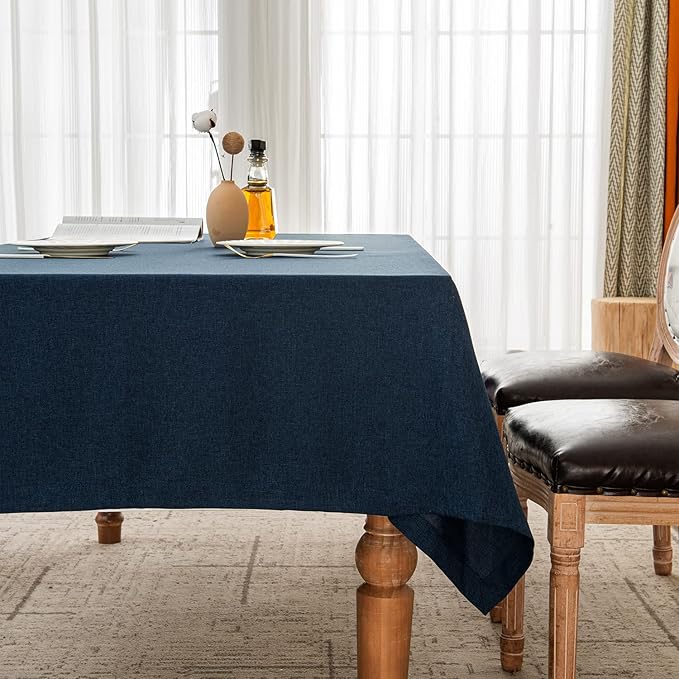 BALCONY & FALCON Table Cloth for 6ft Rectangle Tables – Waterproof, Wrinkle-Free Farmhouse Tablecloth for Dining, Kitchen, Wedding, Baby Shower, Holiday Gatherings (Dark Blue, 57" x 118")