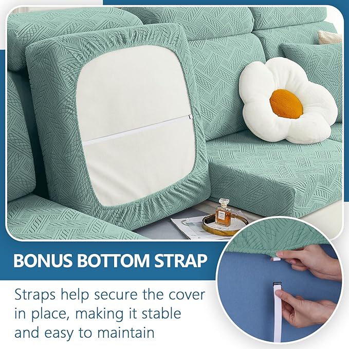 hyha Individual Couch Cushion Covers, Stretch Magic Sofa Seat Cushion Covers Washable, Dog Couch Sofa Slipcover for Pets, Kid with Elastic Bottom(3PC, Green)