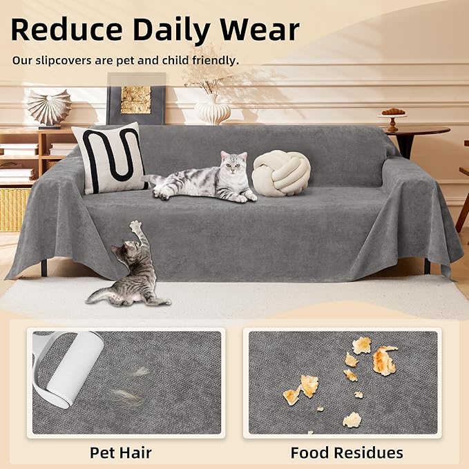 Couch Cover for 3-4 Cushion Couch Sofa Cover Water Resistant Couch Covers for Sofa, Sofa Covers Washable Pet Couch Covers, Sofa Slipcover Non-Slip L Shape Couch Cover, 71''x150'', Grey