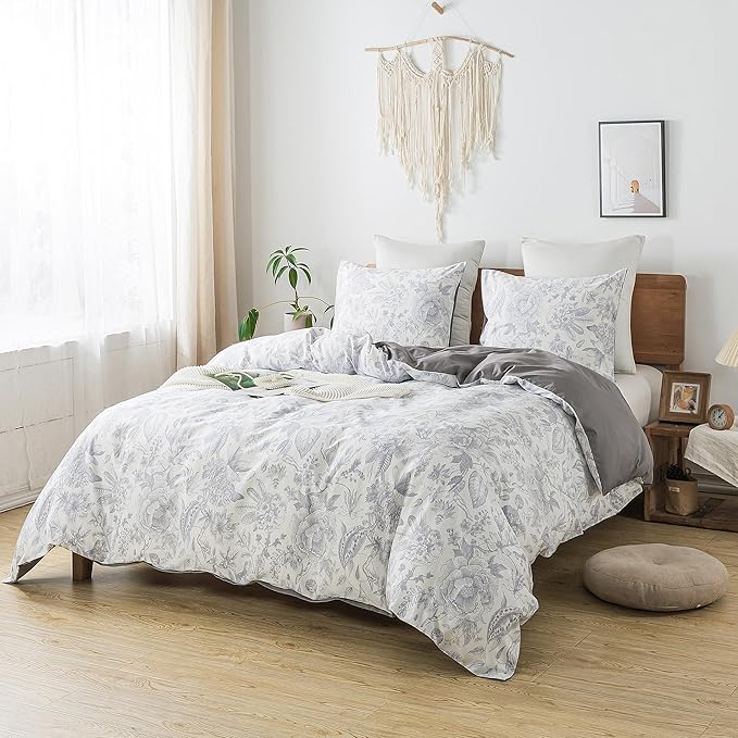 HoneiLife Queen Duvet Cover Set - 100% Cotton Comforter Cover Floral Duvet Cover Sets,Soft & Breathable Duvet Cover with Zipper Closure and Corner Ties,3pcs Wildflower Comforter Cover Sets-Herbs