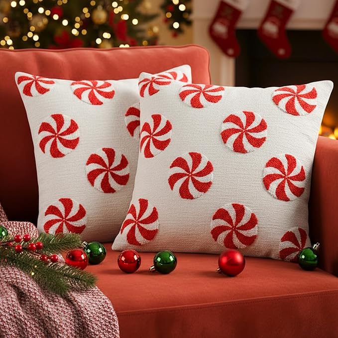 AYGXU Christmas Pillow Covers-Christmas Decor,2 Packs Candy Pillows 20 * 20in,Throw Pillows Covers for Bedroom Sofa Living Room