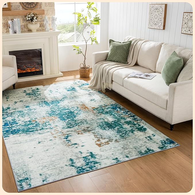 Istana 5x7 Area Rug - Green Rugs for Living Room 5x7 - Foldable Rugs for Bedroom - Stain Resistant Washable Rug - Eco-Friendly Boho Area Rugs - Easy to Clean Living Room Rug