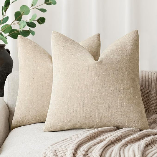 Foindtower Pack of 2 Soft Textured Throw Decorative Pillow Covers Square Accent Solid Cushion Cover Cozy Neutral Farmhouse Pillow Case for Couch Sofa Bedroom Living Room 20x20 Inch, Beige