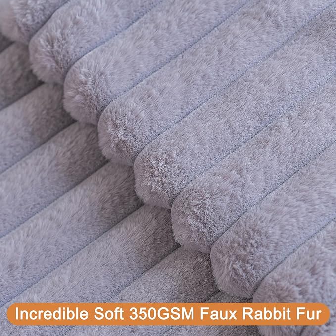Double-Sided Faux Fur Plush Throw Pillow Covers 20x20 Set of 2 Fuzzy Striped Soft Cozy Pillowcase Luxury Decorative Pillows Square Shaggy Cushion Covers for Couch Sofa Bed,Light Grey
