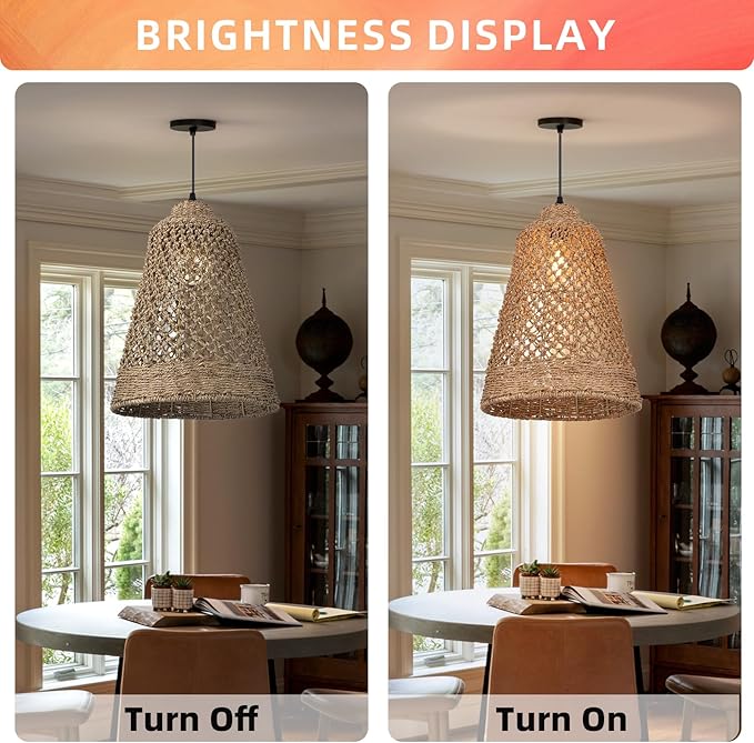 Arturesthome Wicker Pendant Light Fixture Basket Rattan Chandelier Handmade Pendant Lighting for Dining Table Restaurant Foyer D 11.8″* 15.7″