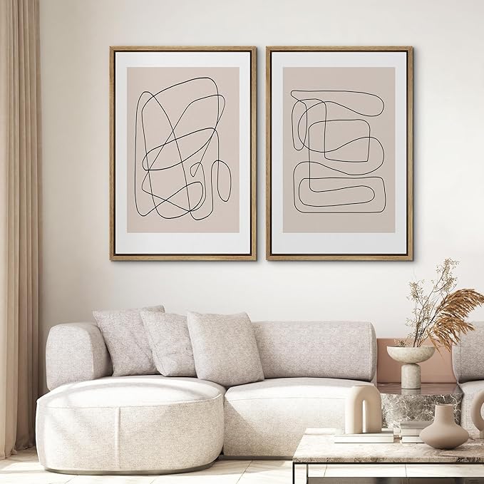 SIGNWIN Framed Wall Art Print Set Modern Abstract Geometric Elegant Beige and Gold Modern Art Mid-Century Modern Expressive for Living Room, Bedroom, Office - 24"x36"x2 White