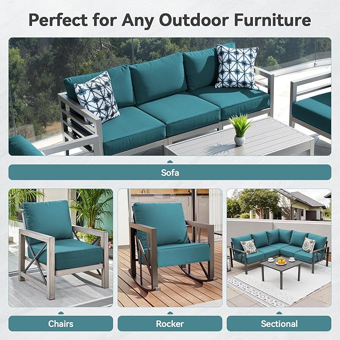 6" Thick Outdoor Cushions 22x24x6, 8-Set Deep Seat Patio Cushions with Removable Cover, Waterproof & Fade Resistant Replacement for Wicker Chair, Loveseat, Sofa - Peacock Green