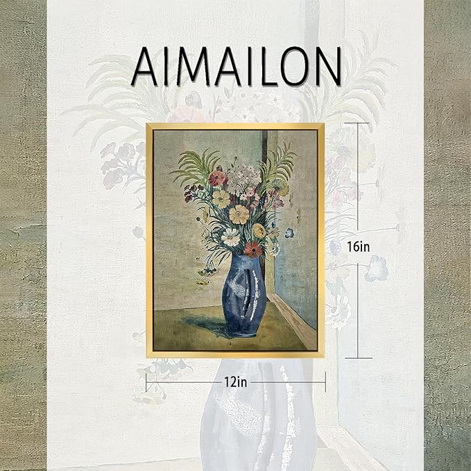 AIMAILON Vintage Gold Canvas Wall Art Framed Decor for Living Room Kitchen Colorful Wildflower Print Still Life Classical Home Decration Artwork Picture Desktop Decor 12x16