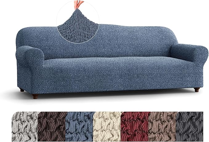 PAULATO BY GA.I.CO. Sofa Slipcover - Stretch Couch Cover - Stylish Cushion Sofa Cover - 1-Piece Form Fit Washable Protector for Pet - Mille Righe Collection - Blue