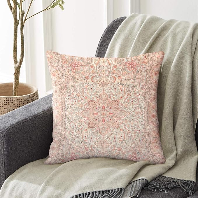 Boho Throw Pillow Covers 18x18 inch Set of 2,Bohemian Vintage Carpet Pattern Antique Ethnic Decor Double Sided Pattern Cushion Cover Soft Pillow Case Living Sofa Room Bed Square Pillow Cover