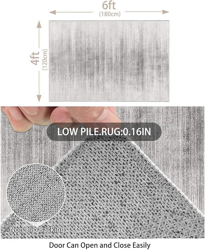Enkor Area Rugs 4x6 Washable Non Slip Abstract Soft Rugs for Living Room Bedroom, Modern Mat for Kitchen Entryway White & Grey