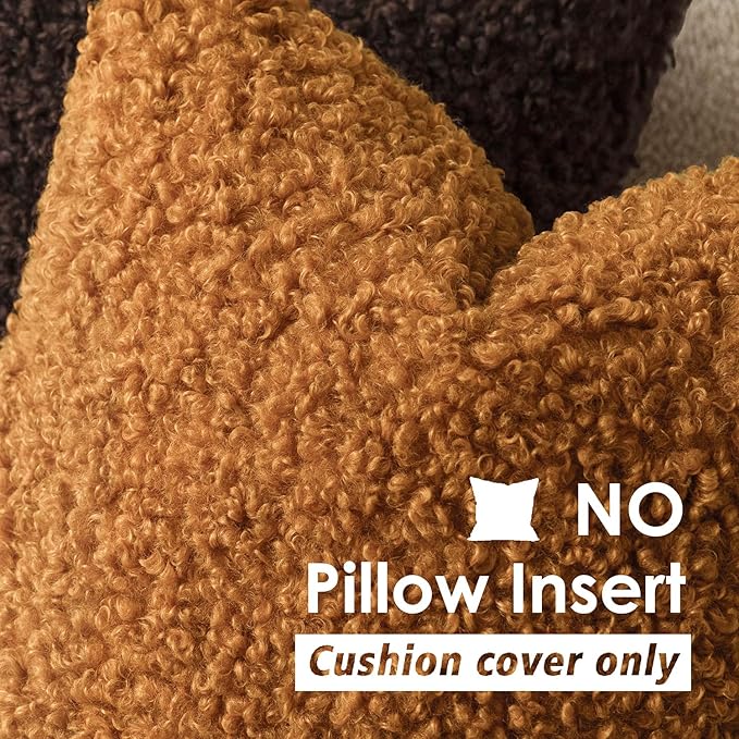 Foindtower 2 Pieces 26x26 Inch Orange, Faux Fur Throw Pillow Cover Accent Sherpa Furry Pillow Covers Fuzzy Soft Pillowcases Cozy Sheepskin Decorative Fleece Cushion Case for Bed Couch Living Room