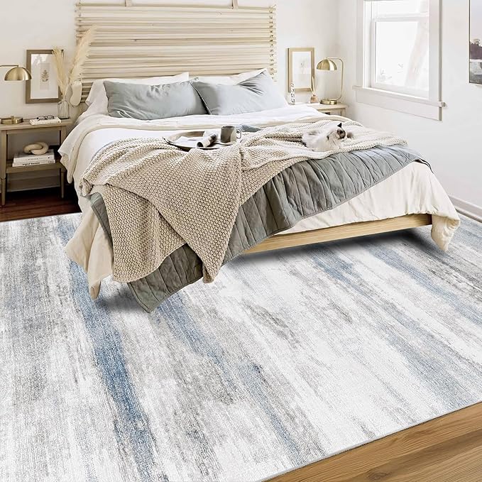 Enkor Area Rugs 6x9 Washable Non Slip Abstract Soft Rugs for Living Room Bedroom, Modern Mat for Kitchen Entryway Blue & Grey