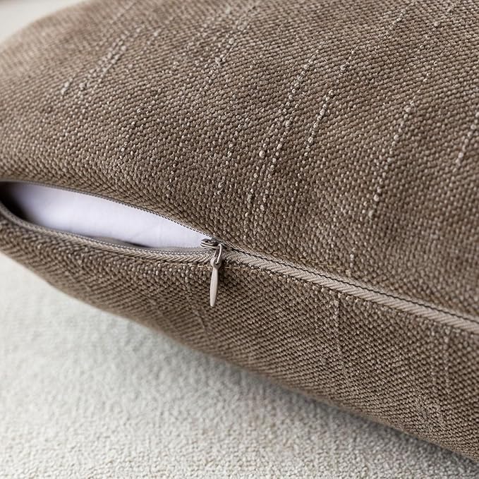 Foindtower Pack of 2 Soft Textured Chenille Throw Decorative Pillow Covers Lumbar Accent Solid Cushion Cover Cozy Farmhouse Pillow Case with Zipper for Couch Sofa Bed Living Room 12x24 Inch, Taupe