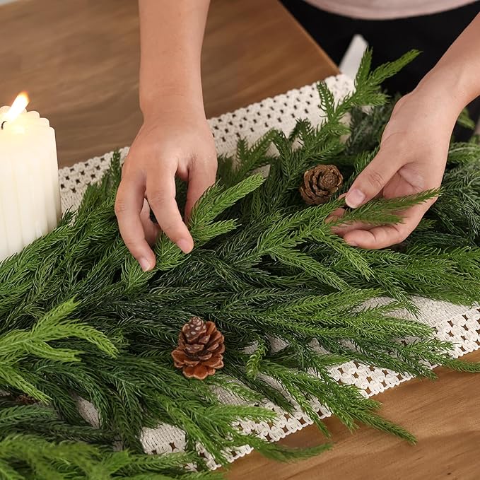 5FT Real Touch Norfolk Pine Garland - Artificial Christmas Garland Fake Green Faux Pine Needles Garland for Table Fireplace Mantle Holiday Home Indoor Outdoor Decor (1PCS)
