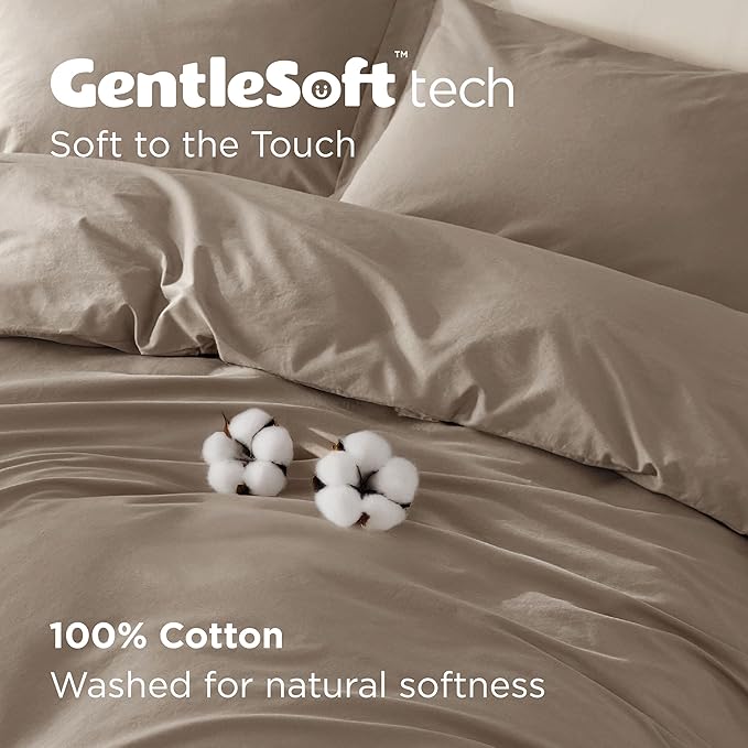 Bedsure 100% Washed Cotton Duvet Cover Cal King - Light Brown Minimalist Duvet Cover Linen Like for All Seasons - GentleSoft™ Plain Simple Bedding, 3 Pieces (Light Brown, California King, 104"x98")