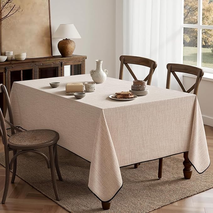 MIULEE Natural-Black Linen Polyester Tablecloth 60x104 Inch Rectangle Table Cloth Waterproof,Stain Resistant & Wrinkle Resistant for Dining Party Wedding