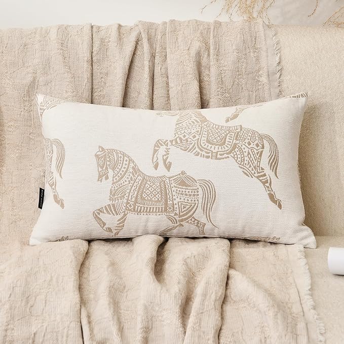 Luxury Equestrian Lumbar Pillow Cover 12x20 Inch, Double Sided Horse Pattern Design Decorative Cushion Cover for Bed Sofa Couch Living Room Bedroom