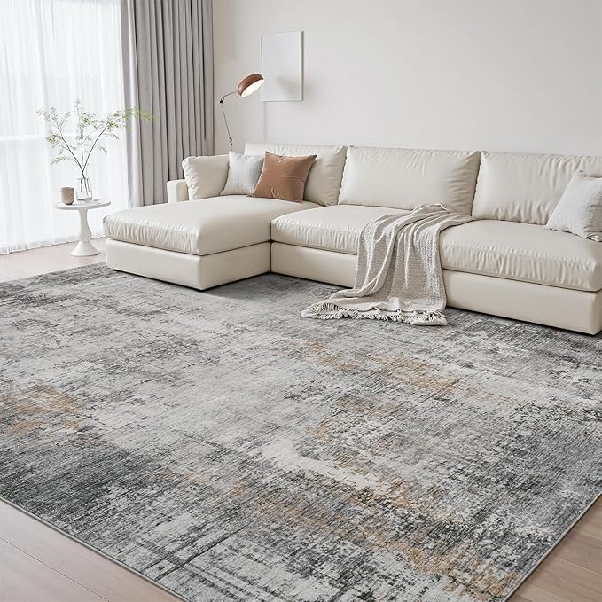 6 x 9 Area Rugs for Living Room, Machine Washable Non Slip Rug Ultra Soft Low Pile Indoor Carpet Modern Abstract Rugs for Bedroom Office Room Dining Room Beside, Grey