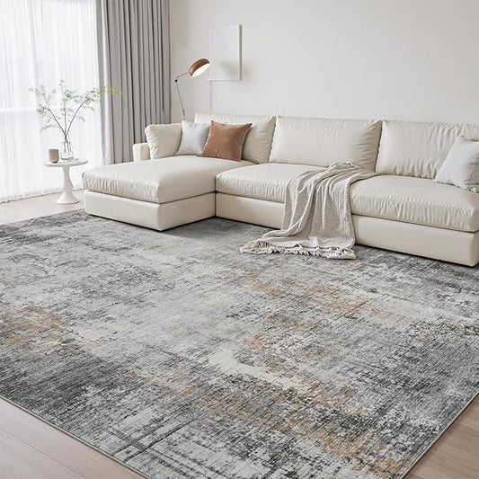 6 x 9 Area Rugs for Living Room, Machine Washable Non Slip Rug Ultra Soft Low Pile Indoor Carpet Modern Abstract Rugs for Bedroom Office Room Dining Room Beside, Grey