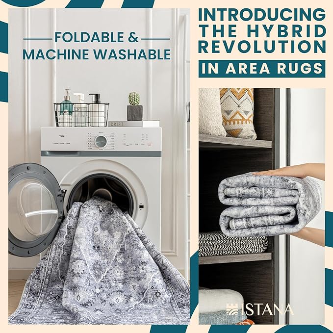 Istana 4x6 Area Rug - Grey Rugs for Living Room 4x6 - Foldable Rugs for Bedroom - Stain Resistant Washable Rug - Eco-Friendly Boho Area Rugs - Easy to Clean Living Room Rug 4 x 6