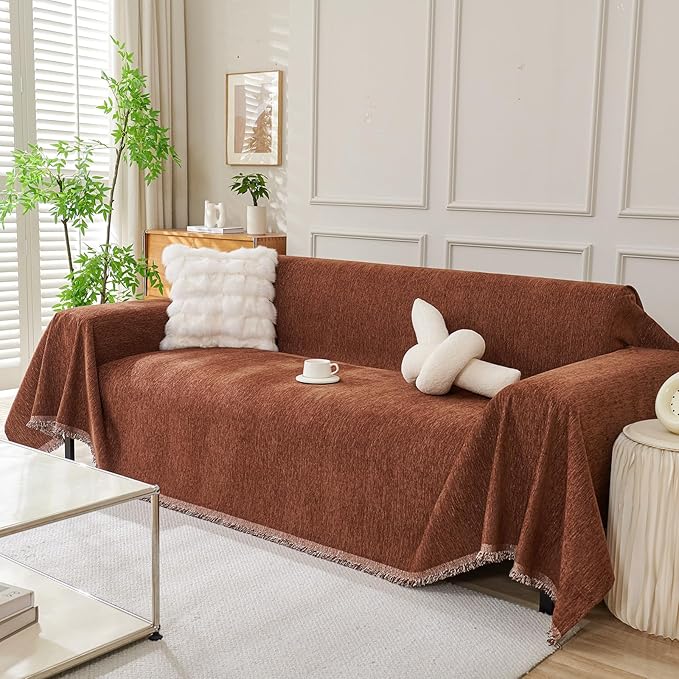 DREAMINGO Sofa Covers Washable Thick Chenille Couch Cover for 2 Cushion Couch Sofa Multi-Use Couch Cover Blanket Modern Pet Furniture Protector Sectional Couch Slipcover 91"x118", Chocolate Brown