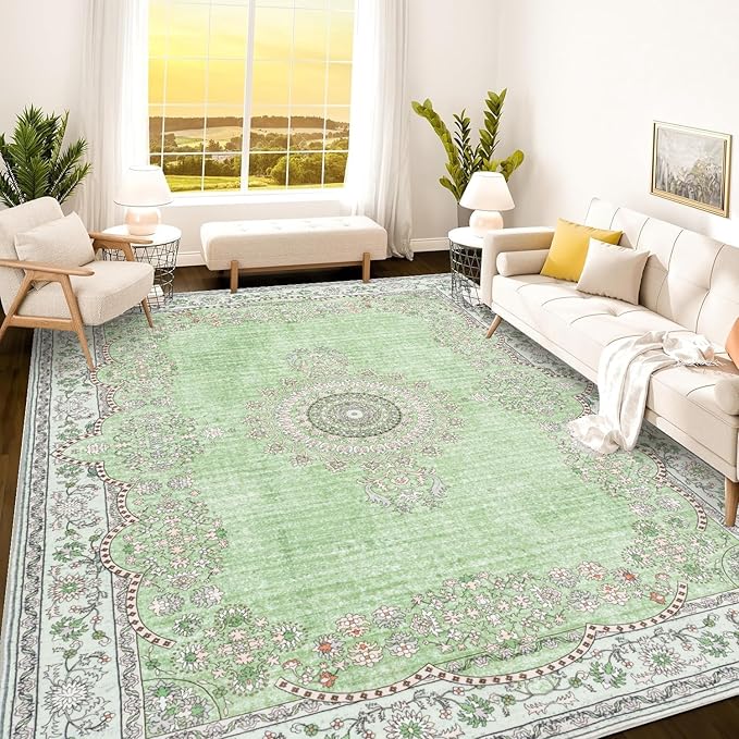 Istana 8x10 Area Rug - Green 8x10 Rugs for Living Room - Foldable Rugs for Bedroom - Stain Resistant Washable Rug - Eco-Friendly Area Rugs - Easy to Clean Living Room Rug