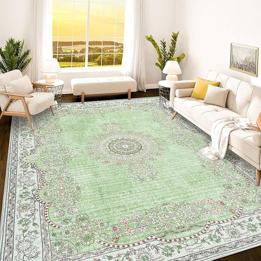 Istana 9x12 Area Rug - Green 9 x 12 Area Rugs for Living Room - Foldable 9x12 Rugs for Bedroom/Living Room Rug - Stain Resistant Washable Rugs - Eco-Friendly Area Rugs