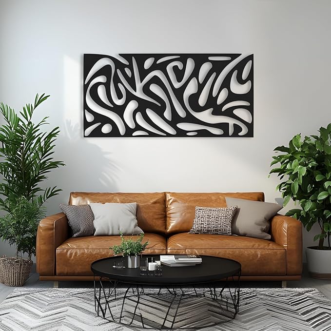 kuestboy Abstract Metal Wall Art, Modern Geometric Sculpture for Wall Decor, Line Art for Living Room, Entryway, Office, Black Steel Gallery Piece for Indoor Home Decor (28" X 14" | 70 X 35cm)