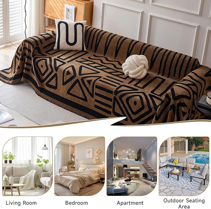 VClife Boho Couch Cover for 3 Cushion Couch Chenille Sofa Cover for Sectional Sofa, Modern Pumpkin Sofa Slipcover Washable Couch Covers for L-Shape Sofa Reversible Sofa Protector 71''x134''