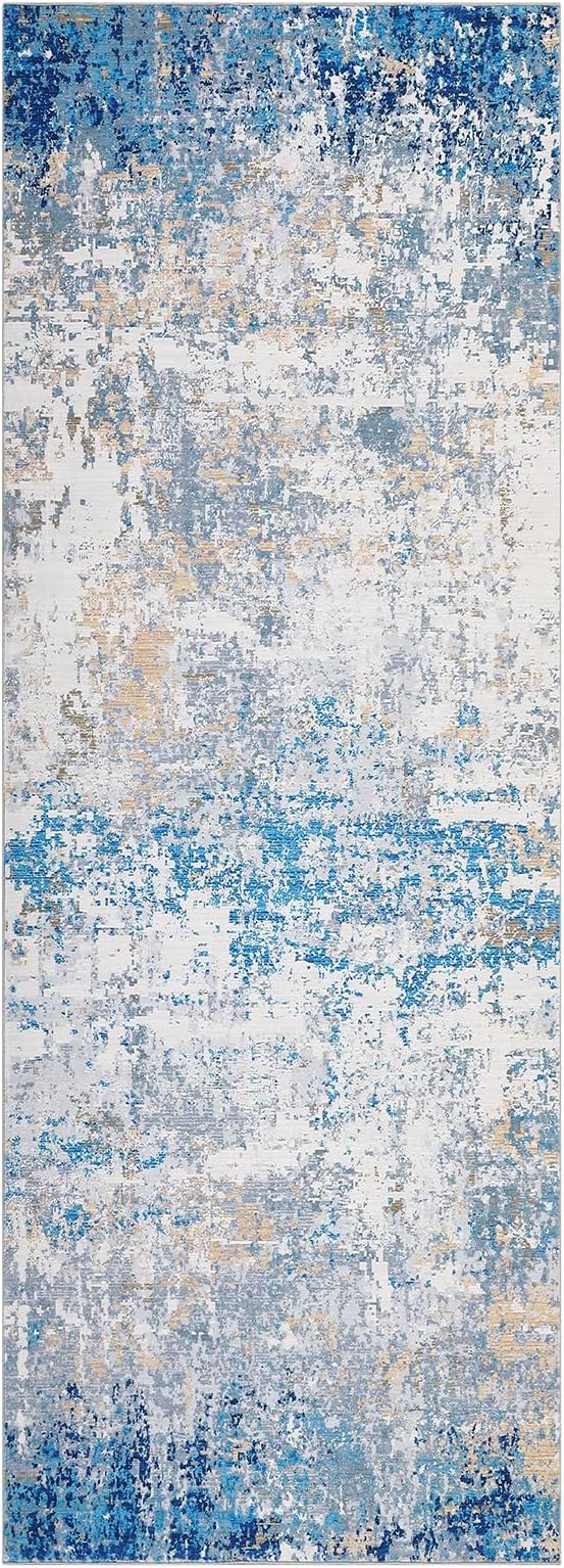 Modern Abstract 2x8 Runner Rug Non Slip Non Shedding Rug Low Pile Stain Resistant for Bedroom Hallway Kitchen,Blue/Grey