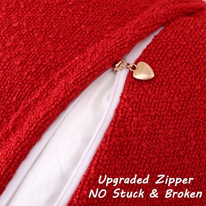 FUTEI Christmas Pack of 2 Red Decorative Throw Pillow Covers 26x26 Inch Soft Cozy Solid Boucle Textured Euro Pillow Shams,Modern Home Decor for Couch Bed Living Room