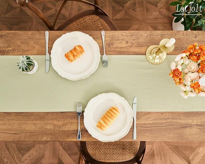 Letjolt Sage Green Table Runner 72 Inches Long Rustic Table Runner Cotton Runner Plain Table Decor