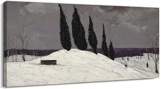 GUTTATY Christmas Winter Scene Canvas Wall Art, Snowy Landscape Canvas Pictures, Moody Cypress Trees Wall Paintings, Subtle Gray Poster Prints for Living Room Decor, Home Office Artwork, 40x20 Inch