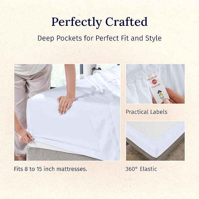 California Design Den Split King Sheet Set - 100% Cotton, 600 Thread Count, Breathable Luxury King Size Sheets for Adjustable Bed, Luxury Soft Hotel-Quality, Sateen Weave - Bright White