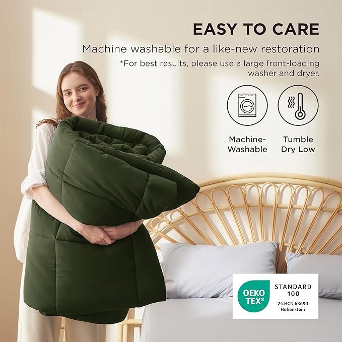 Bedsure Comforter Duvet Insert - Quilted Comforters King Size, All Season Duvet, GentleSoft Down Alternative Bedding, with 8 Tabs, Gifts for Women/Men, Olive Green, King 90 x 102 Inches