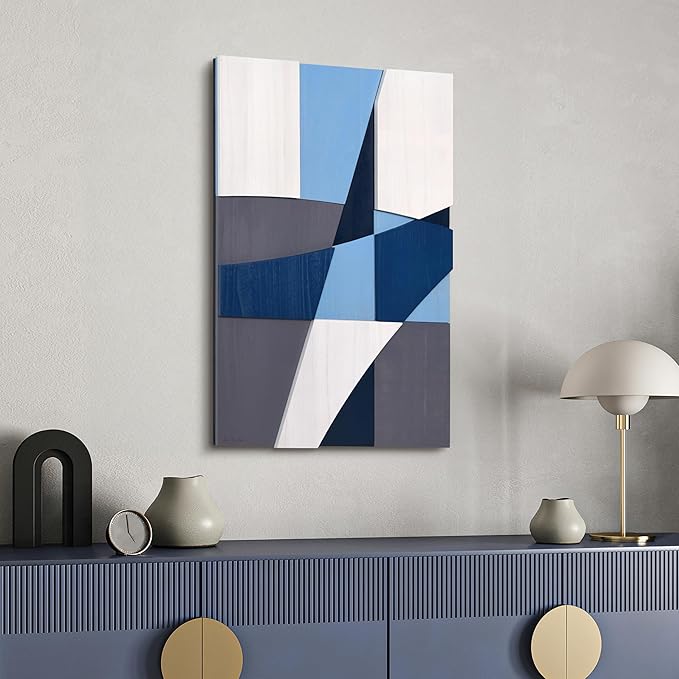 Empire Art Direct "Whispers of Blues I Hand Made & Hand Finished Solid Wood Abstracts, Ready to Hang, Living Room, Bedroom & Office, 36" x 24"x 1.42"