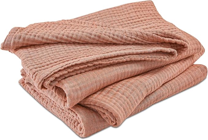 EMME Cotton Muslin King Blanket Bed Layering Breathable Gauze Blanket Soft Lightweight Blankets Adults (Orange Red, 108"x90")