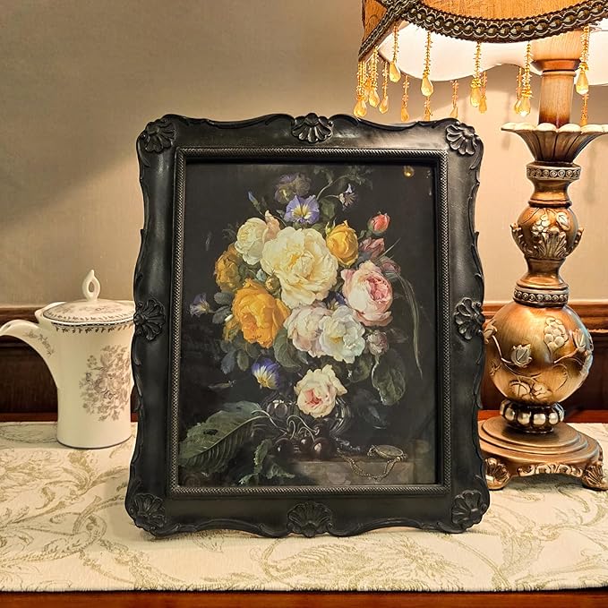SYLVIA'S SHOP 8x10 Vintage Picture Frame, Antique Black Ornate Photo Frame, for Tabletop and Wall Display, Decorative Floral Design Retro Home Decor, Photo Gallery Art