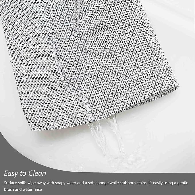 AHHFSMEI Placemats for Dining Table Set of 4 Woven Vinyl Plastic Place Mats Non-Slip Heat Insulation Stain Resistant Table Mats Washable Easy Clean Placemats (White Grey Silver 4)