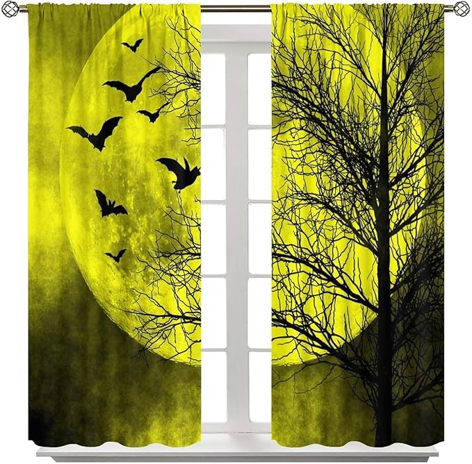 Gothic Crow Blackout Window Curtains, Halloween Horror Crow Print Window Drapes, for Living Room Bedroom 31.5(W)*63(L) 2 Panels