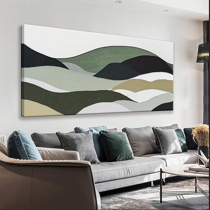 TAIJXAGSG Large Abstract Wall Art For Living Room Canvas Art Wall Decor Bedroom Office Artwork Irregular Shapes Green Wall Art Painting Abstract Art Prints Home Wall Decor 29 × 58 In