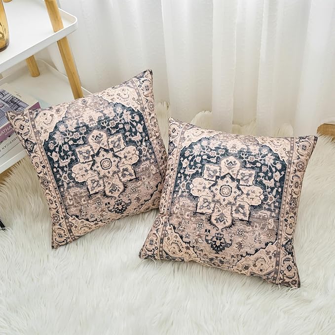 Boho Throw Pillow Covers 24x24 inch Set of 2,Boho Vintage Carpet Pattern Antique Ethnic Decor Double Sided Pattern Cushion Cover Soft Pillow Case Living Sofa Room Bed Square Pillow Cover