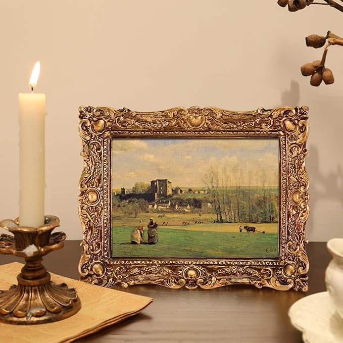 FOLKOR Vintage Canvas Wall Art for Living Room, French Countryside Picture Print for Bedroom Decoration, Antique Gold Paintings Posters for Home Office Birthday Christmas Gift, 5x7