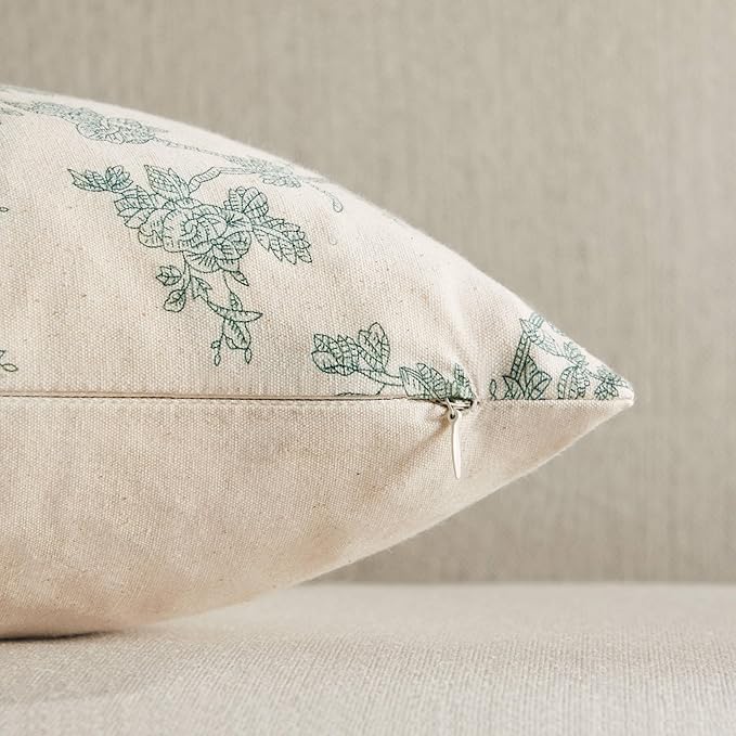 100% Cotton French Pastoral Throw Pillow Covers Set of 2, 24x24 Inch Vintage Green Farmhouse Decorative Cushion Covers for Sofa Bed Living Room Home Decor