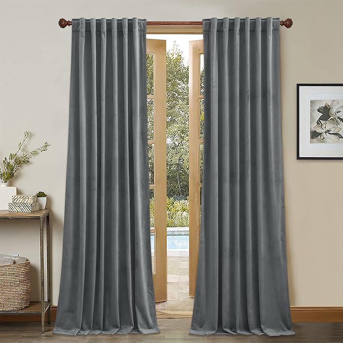 StangH Grey Curtains Velvet Drapes - Blackout Curtains for Bedroom Luxury Home Decoration Privacy Protect Vertical Panels for Living Room, Light Grey, W52 x L108, 2 Panels