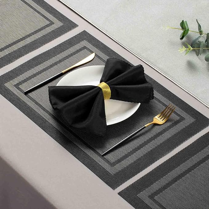 AHHFSMEI Placemats for Dining Table Set of 4 Woven Vinyl Plastic Place Mats Non-Slip Heat Insulation Stain Resistant Table Mats Washable Easy Clean Placemats (Black Frame 4)
